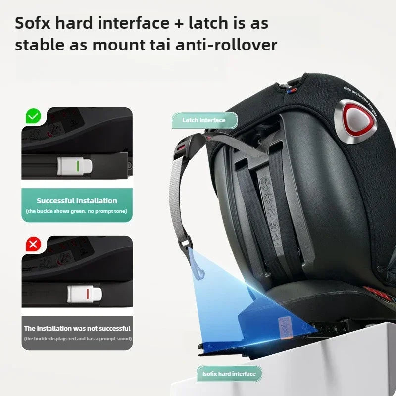 Car safety seat, 0-12-year-old growth type safety seat, ISOFIX hard interface+LATCH stability is good, preventing rollover