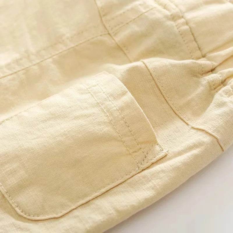 2024 Summer Boys Casual Shorts Children Cotton Elastic Waist Pants Toddler Kids Knee Length Pants Solid Color Baby Boys Clothes - AIAZ