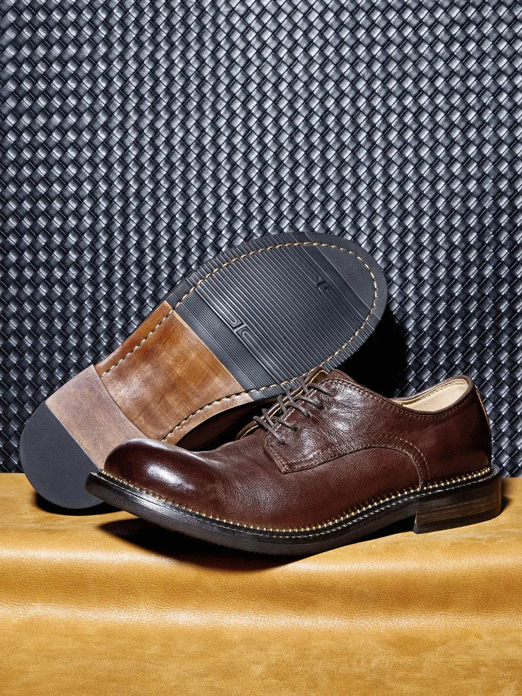 Bambi Deloren Handmade Leather  oes Men's Casual Briti Retro Busin oes Wear-Resistant Lace-Up round Toe Rubber ...