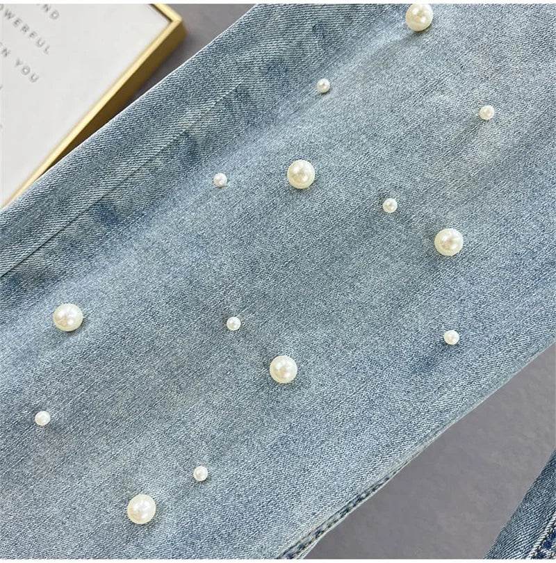 Denim Pants Fashion Beaded Jeans Wide-Leg Pants Female Tide 2025 New Spring And Summer High Waist Loose Mop Pants - AIAZ