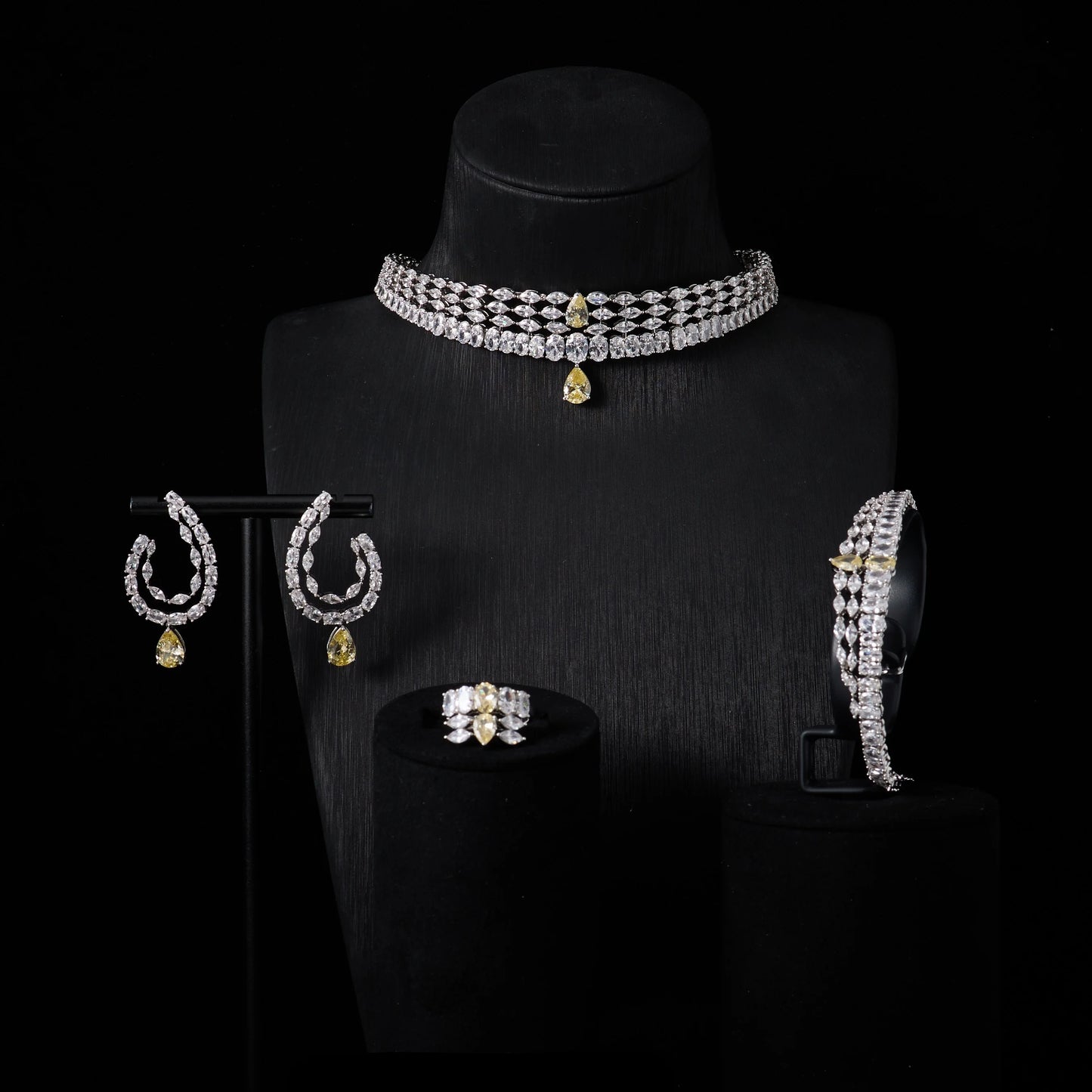 00044  Choker Necklace Sets for Women Cubic Zirconia Bridal Jewellery Set Dubai Saudi Party Engagement Accessory