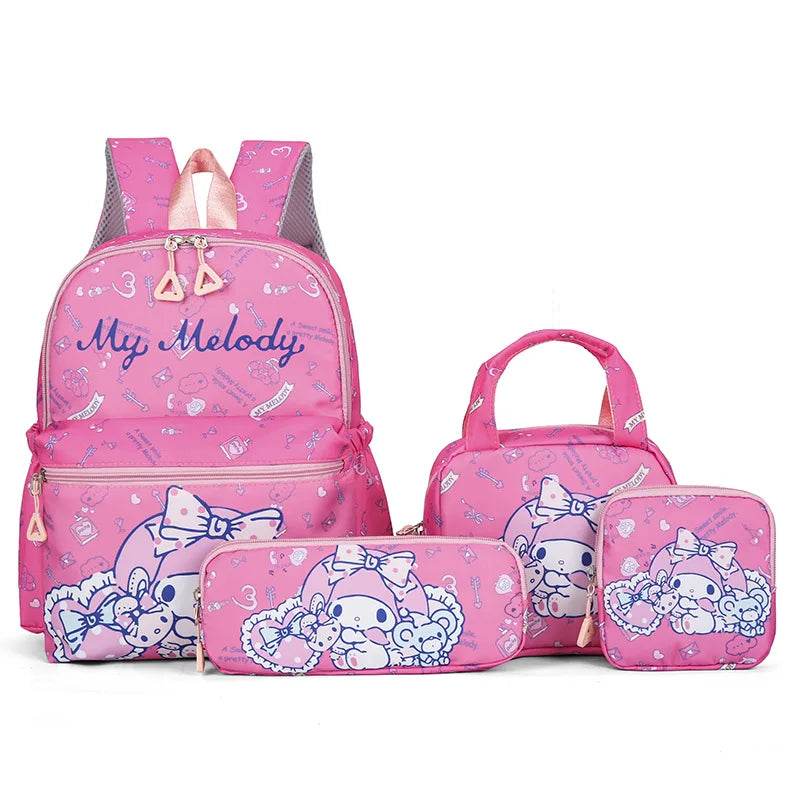 4Pcs School Bag Set For Elementary School Students Cartoon Printed Hello Kitty Kuromi Junior High School Backpack With Pen Bag - AIAZ
