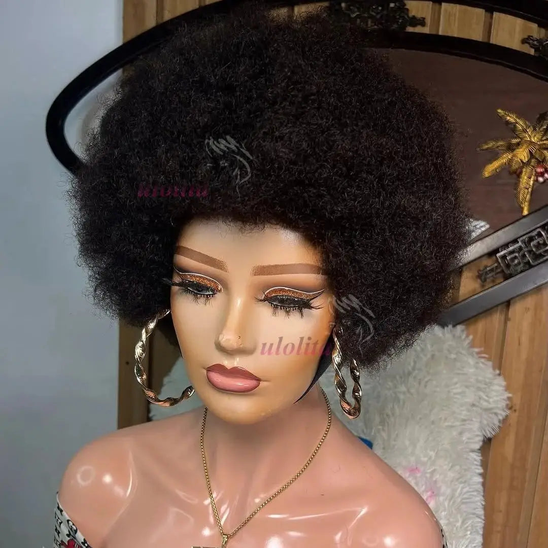 MongolianAfro Kinky Curly 100% Human Hair Fluffy Explosive Head Wig Full Machine Made High Quality Wig For Black Women Daily Use
