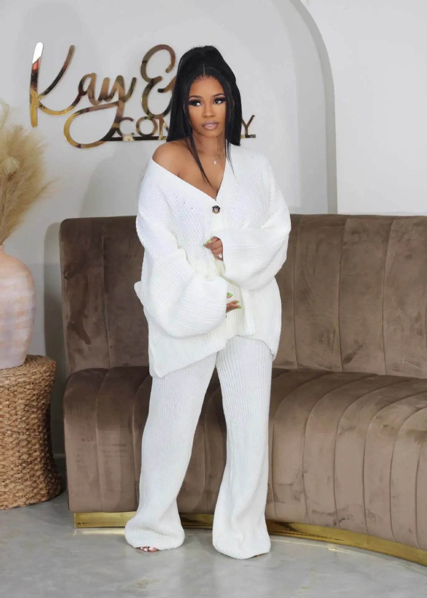 2 Piece Women Sets 2024 Autumn Winter Matching Sets Knitting Two Pieces Sets Sweater Top And Pants Suits Outfits Clothing - AIAZ