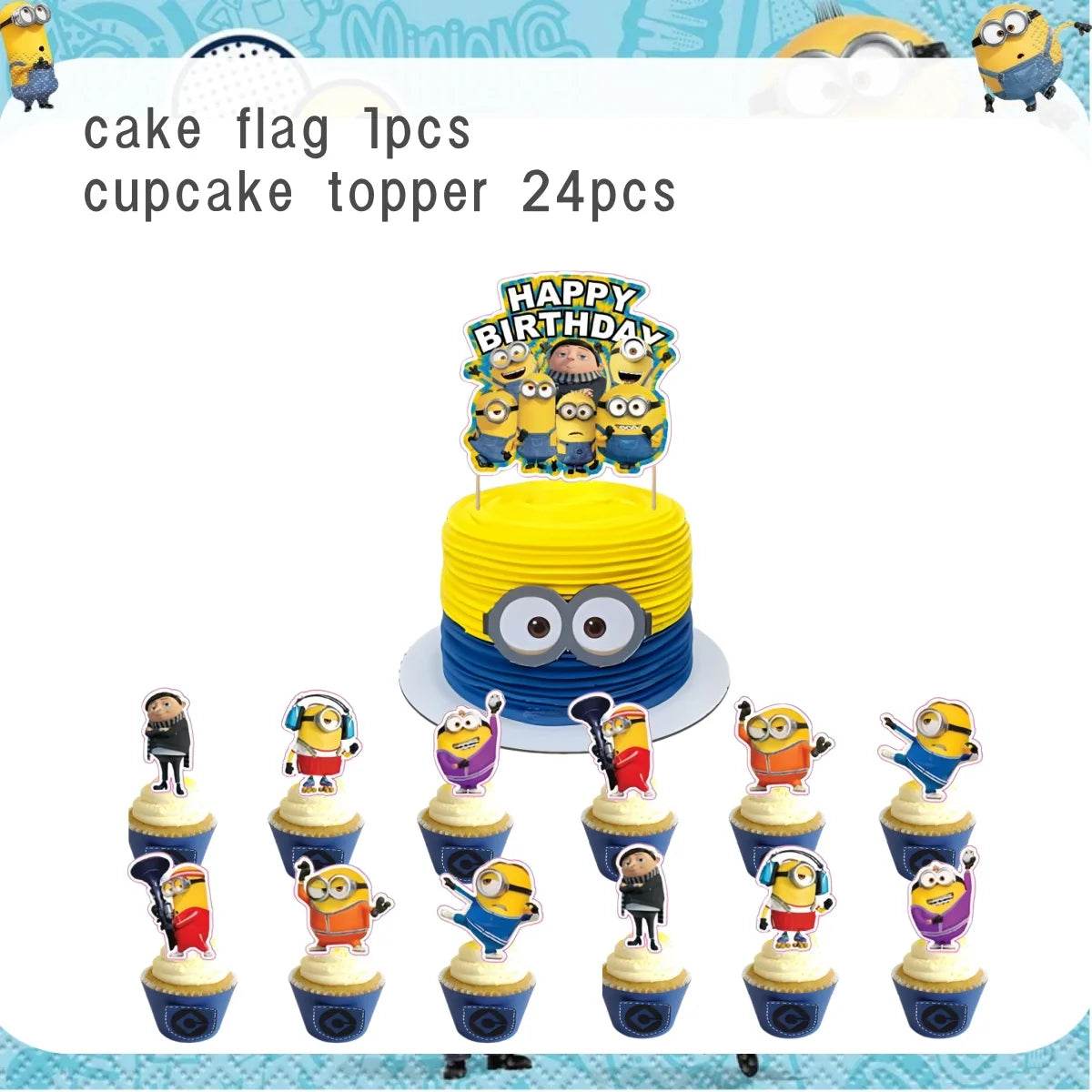 Big Eye Yellow Man Birthday Party Supplies Set - Disposable Tableware Tablecloth Plate Cup Balloon for Boys & Girls Baby Shower - AIAZ