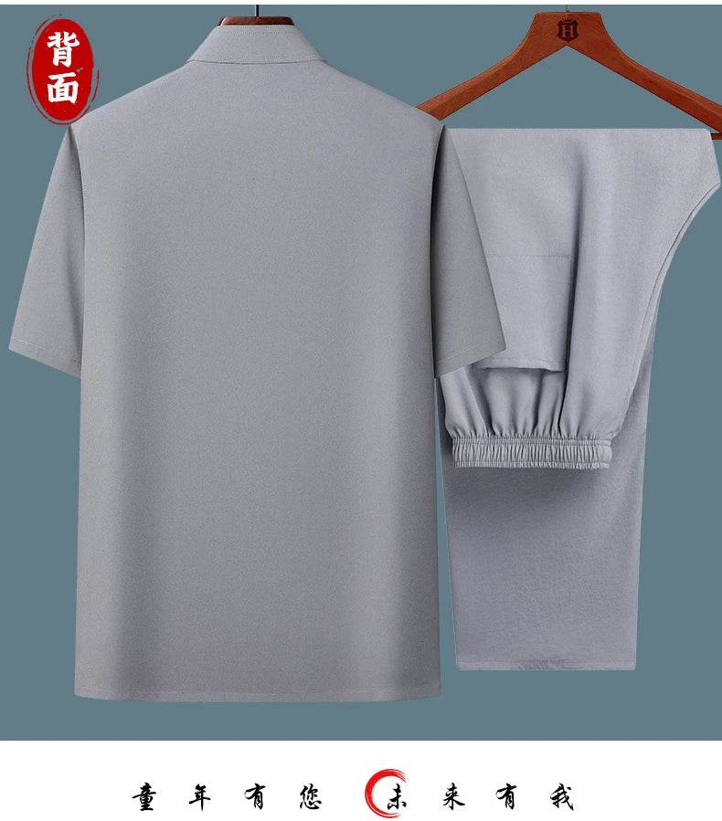 Men's sets (Shirt + trousers) 2025 summer new style men fashion shirt short sleeve shirt High quality shirts male Two Piece - AIAZ