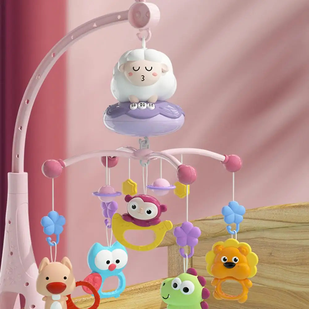 Baby Crib Mobile Rattle Toy With Music Lights Rotating Hangable Rattles Toy Cartoon Nursery Mobile For 0-24 Months Babys