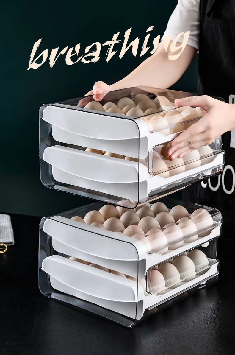 Refrigerator Egg Storage Crisper Drawer-type 40-grid Household Double-layer Egg Tray Kitchen Stackable Egg Rack