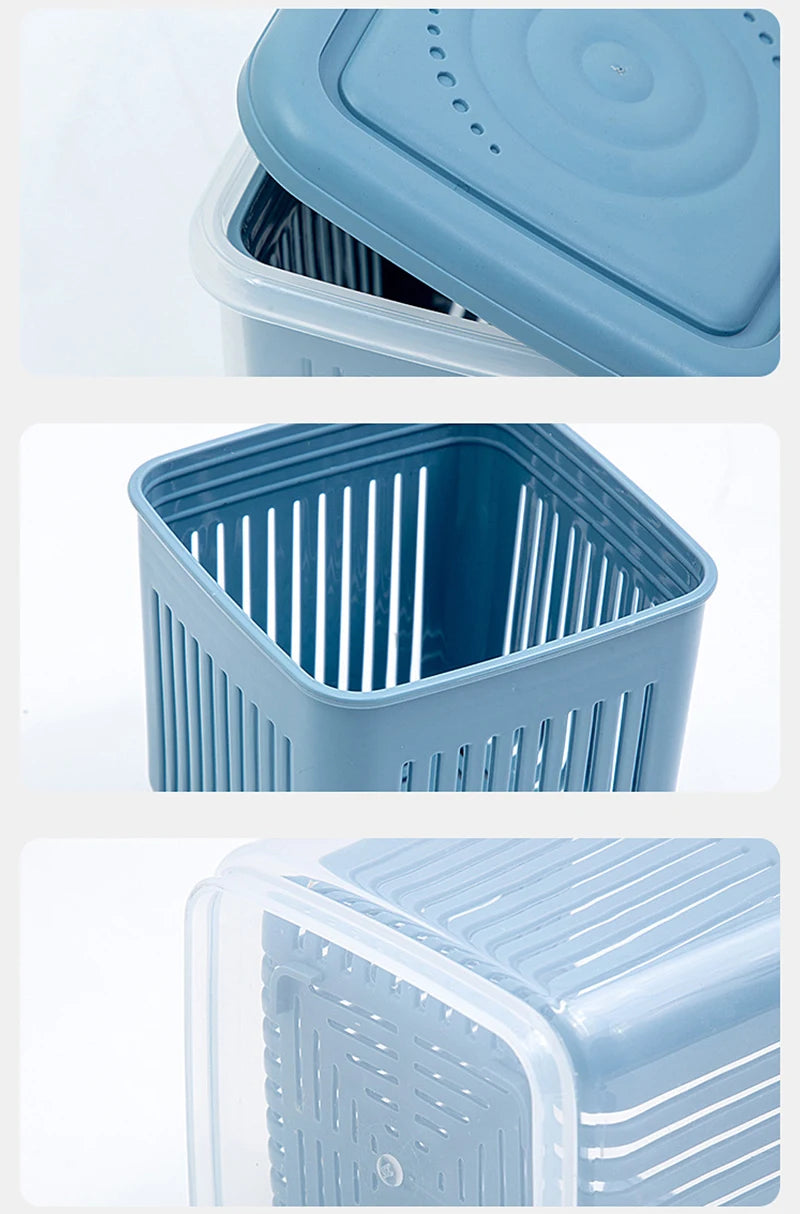 Double-layer Refrigerator Storage Box Ginger Scallion Onion Containers Sealed Fruits Vegetables Drain Crisper Kitchen Supplies