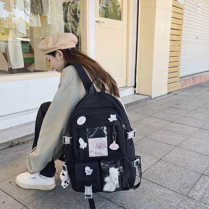 Girls Backpack Cute School Bags For Student Teens Girls Pockets Women Laptop Backpack Harajuku - AIAZ
