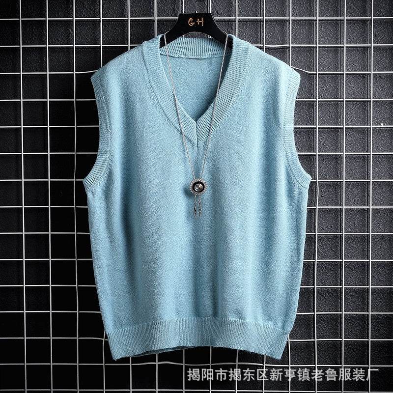 Autumn and Winter Sweater Vest, White Loose Solid Color Thin Waistcoat Casual Waistcoat - AIAZ
