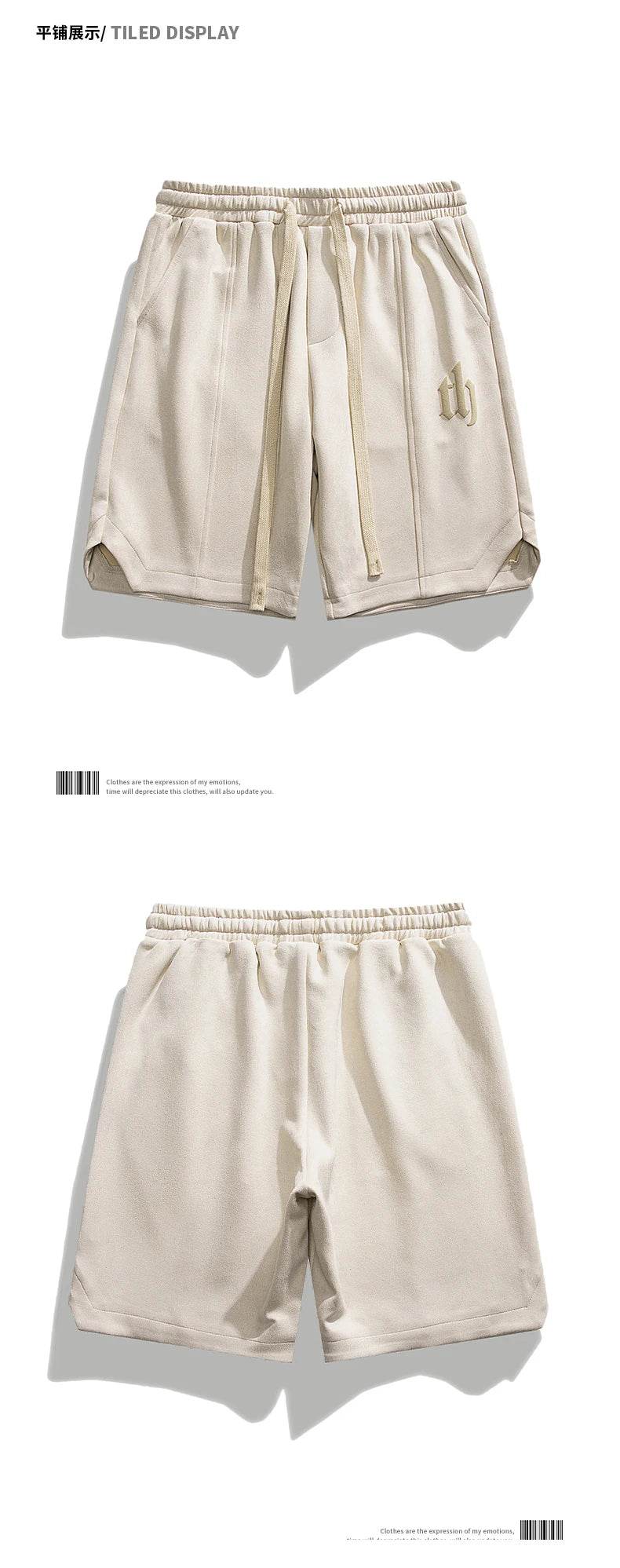 2025 Summer Suede Shorts Men's Trendy Brand Versatile High Street Printed Loose and Simple Five Quarter Pants - AIAZ