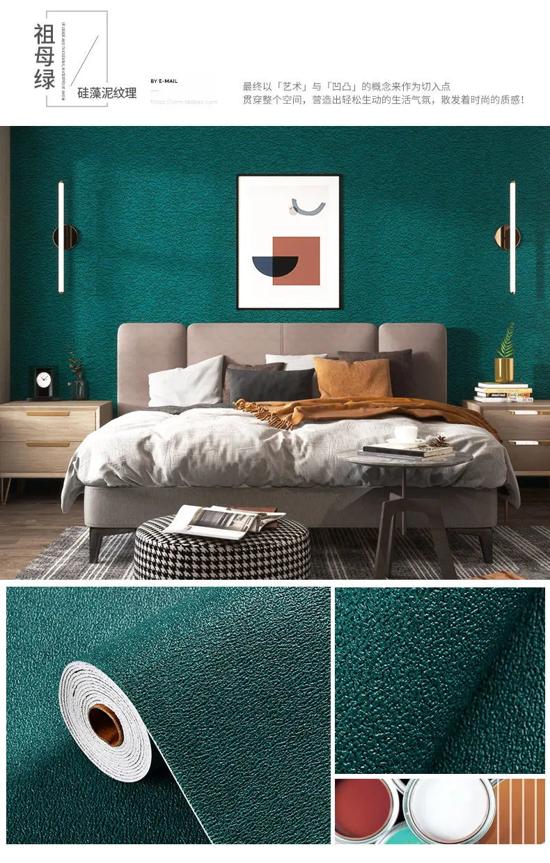 Self Adhesive 3D Panel Linen Wallpaper Foam Soundproof Waterproof 3D Diatom mud Wall Sticker modern simple Bedroom Wallpaper