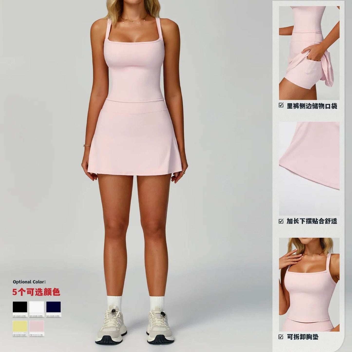 Tennis Top and Skirt Set Women Summer Sport Active Wear Badminton Golf Wear Yoga Outdoor Running Suit Black White Pink Skort - AIAZ