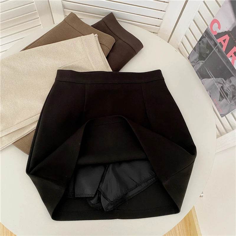 Skirts Women Solid A-line Sexy Prevalent Zipper Mini Skirts Daily Minimalist Fall Basic Street Style Korean Above Knee Clothes - AIAZ