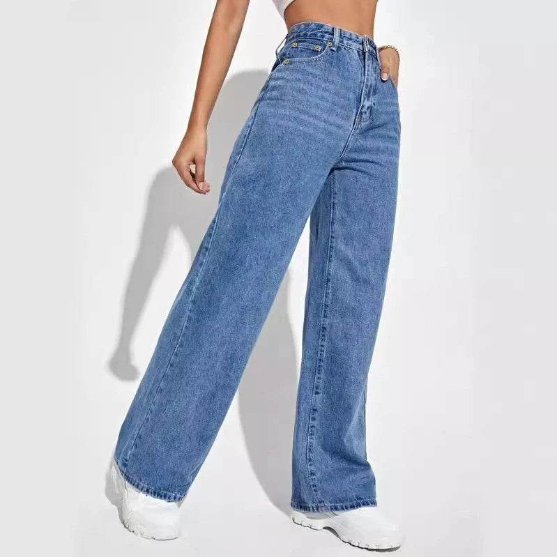 2024 new women's wear European and American loose Denim wide leg pants slimming high waist all-match jeans for women - AIAZ