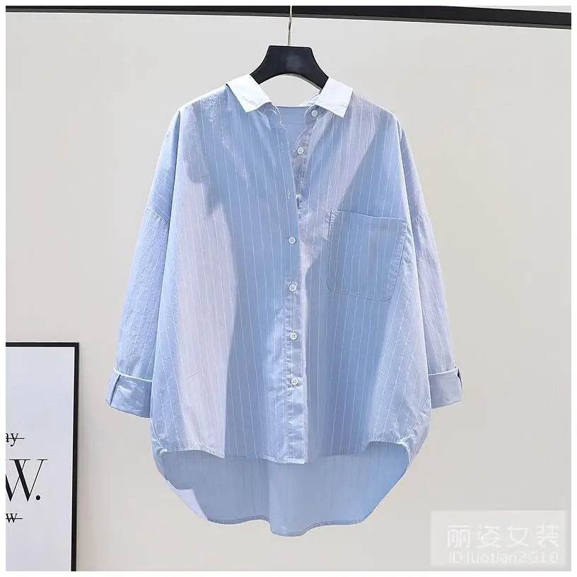 Women's Clothing 2023 Striped Simplicity Fashion Casual Spring Summer Thin Pockets Turn-down Collar Button Loose Formal Blouses - AIAZ