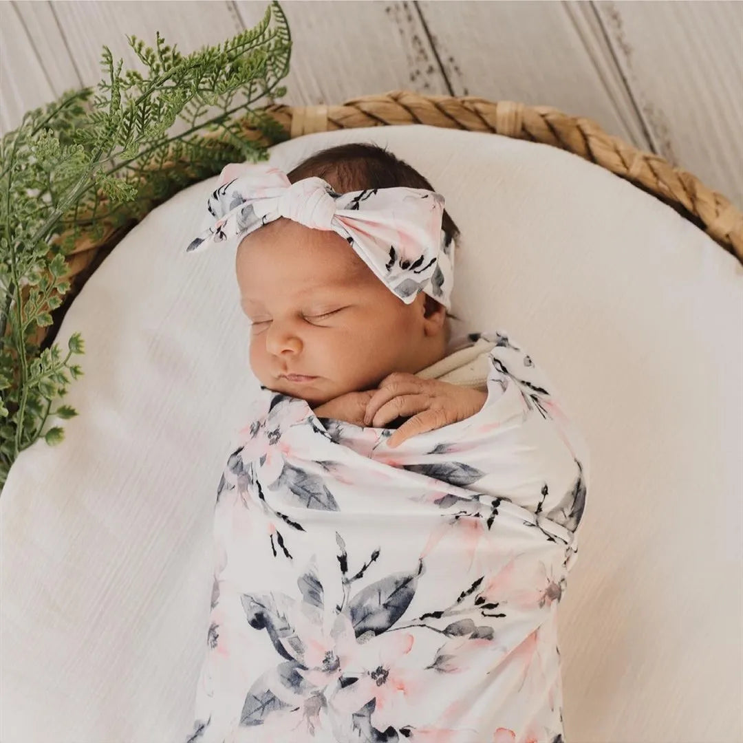 3pc/set Baby Swaddle Wrap New Born Receiving Blanket for Newborn Babies Accessories Soft Floral Headband Hat Bedding Baby Items