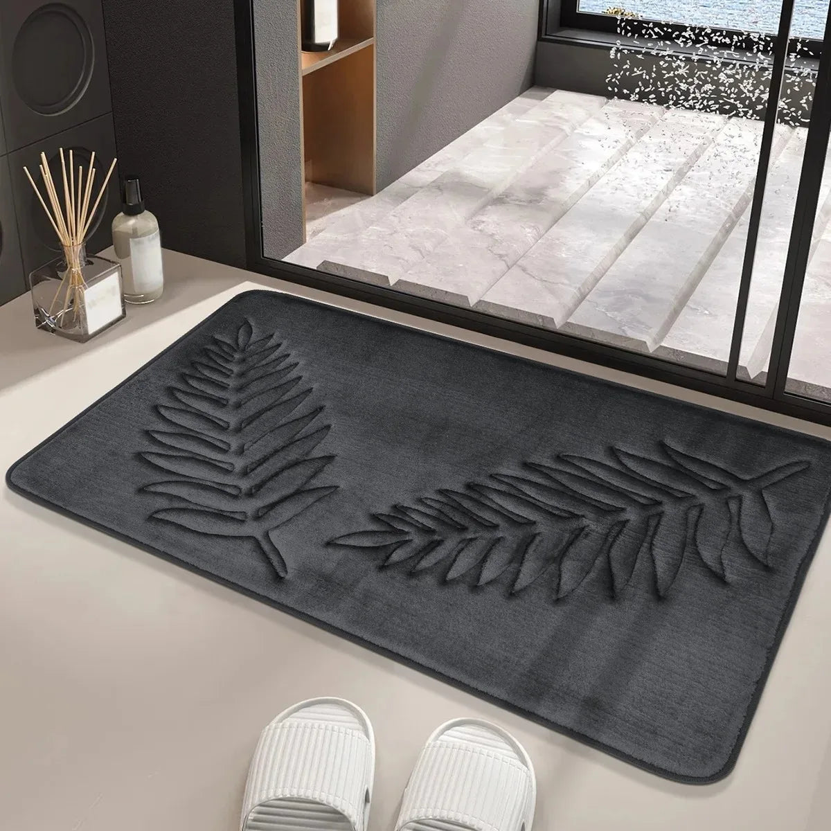 3 Piece Bathroom Mat Memory Foam Ultra Soft and Absorbent Leaf Bath Rugs Thick Washable For Bathroom Toilet Tub Mat Set