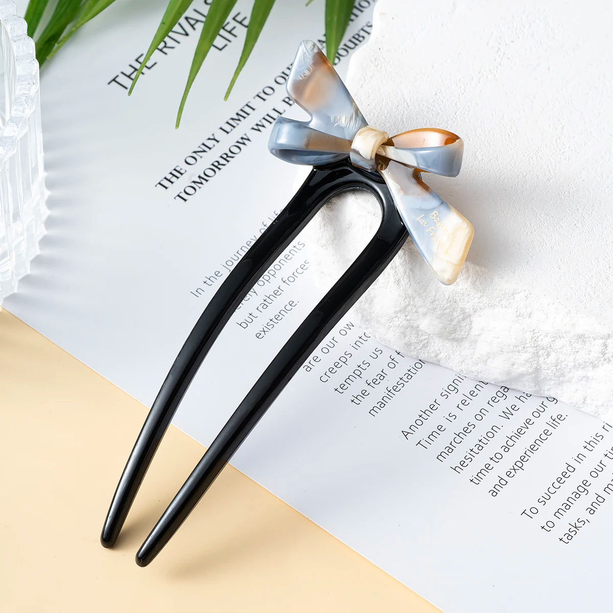 New Acetate Bow U-Shaped Hair Sticks for Women Girls Acrylic Hair Fork Bun Sweet Trendy Hairpin HairStyling Hair Accessories