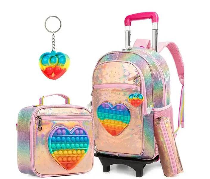 School Wheeled backpack Bag School bag with wheels Trolley Satchel bag Kids School Rolling backpack for girls School Trolley Bag - AIAZ