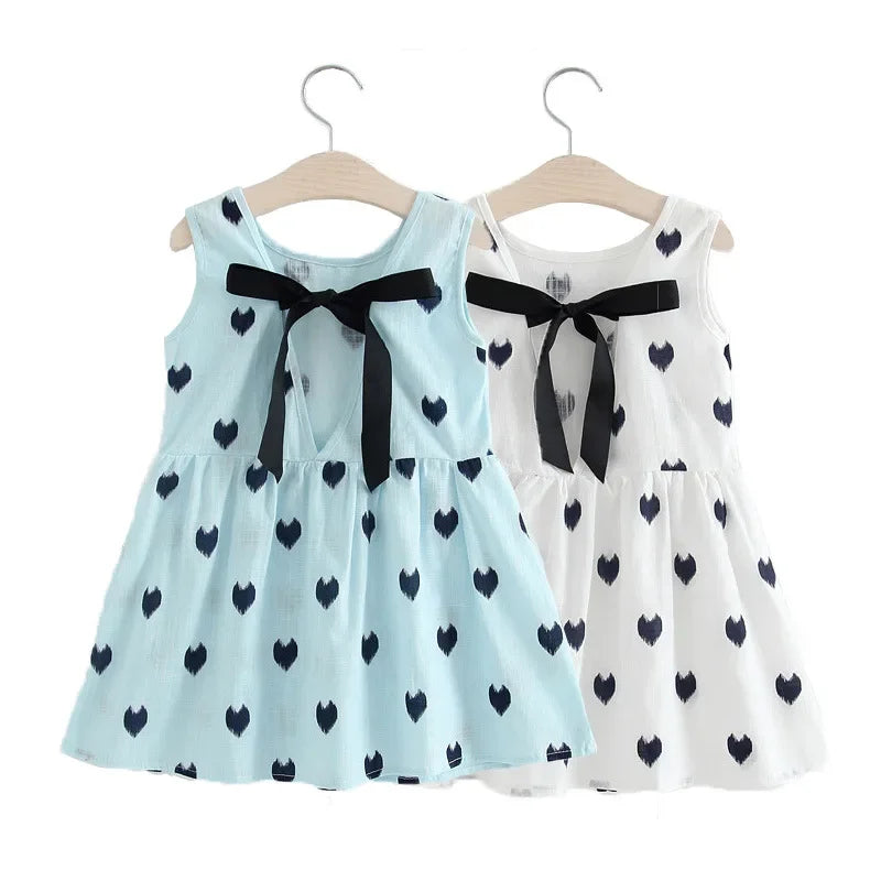 New Baby Girls Sleeveless Flower Print Dresses Clothes Bowknot Kid Summer Princess Dress Children Party Ball Pageant Outfit