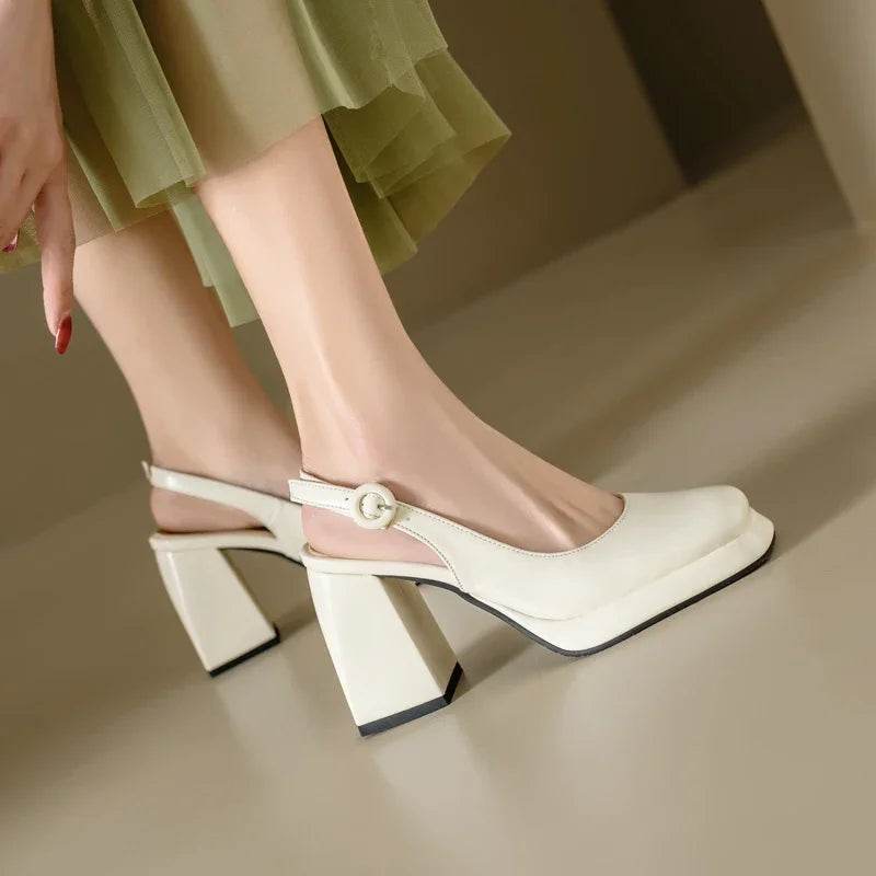 Slingbacks Summer Women Sandals Fashion Black White Pumps Shoes For Girls Elegant High Heels Wedding Shoes Ladies Large Size - AIAZ