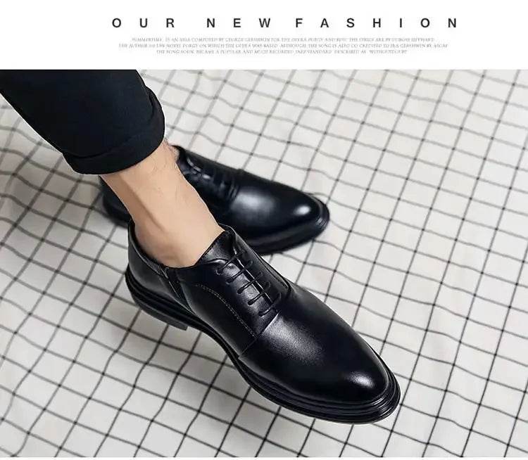 Business Formal Leather Shoes Men's Casual with Suit Low Top Solid Wedding Shoes Color Fashion Oxford Shoes Pointed Office - AIAZ