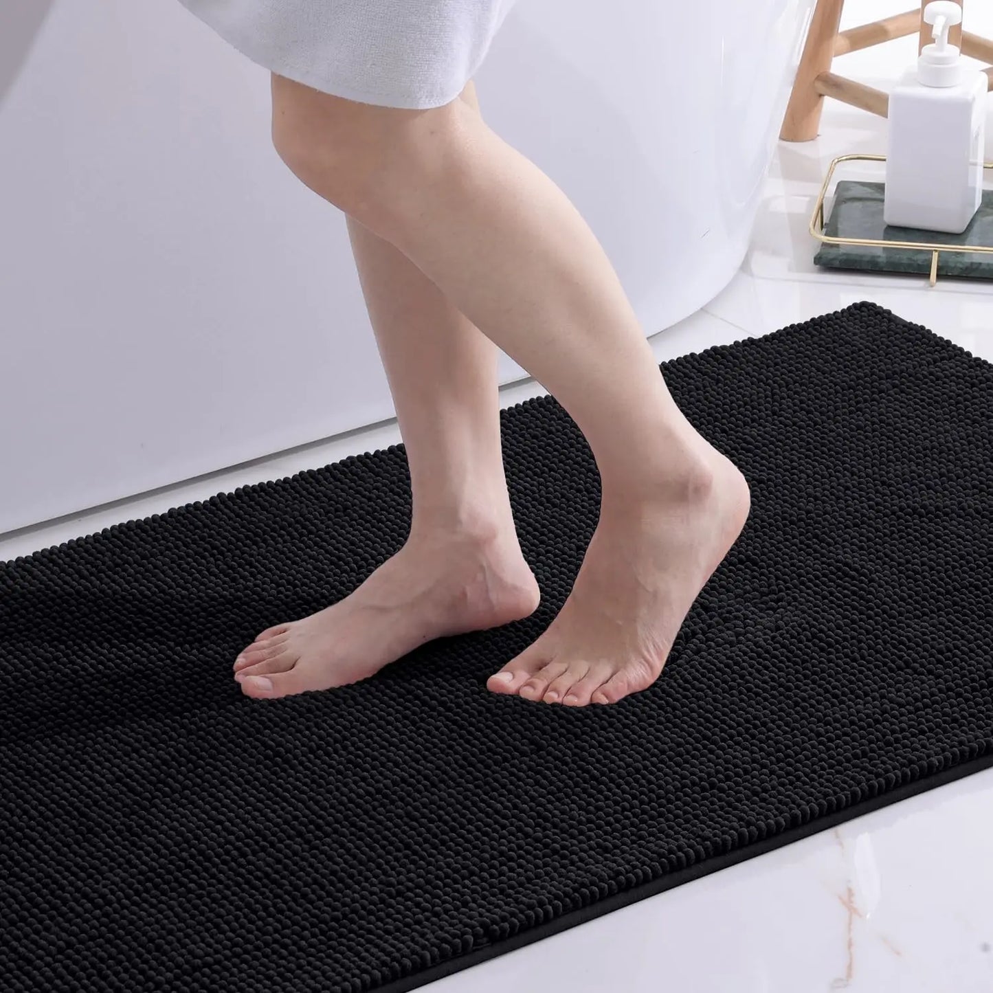 Kitinjoy Luxury Chenille Bath Mat Soft Non-slip Bathroom Shower Rug Extra Absorbent Mat Washable Quick Drying Foot Floor Carpets