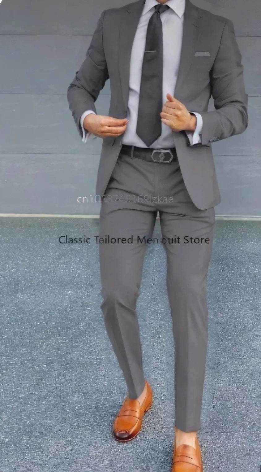 Men's Suit 2 Piece Suit Jacket Pants Formal Wedding Tuxedo Groom Clothes Custom Color Blazer XS-5XL - AIAZ
