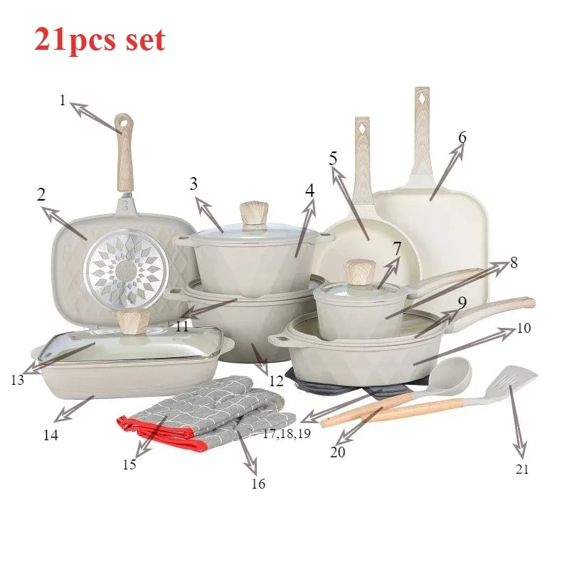 DONNOR Non Stick Uncoated Deep Frying Pan Fish Pot Milk Pot Cookware Sets Stove Universal Soup Pot Removable Kitchen Cookware