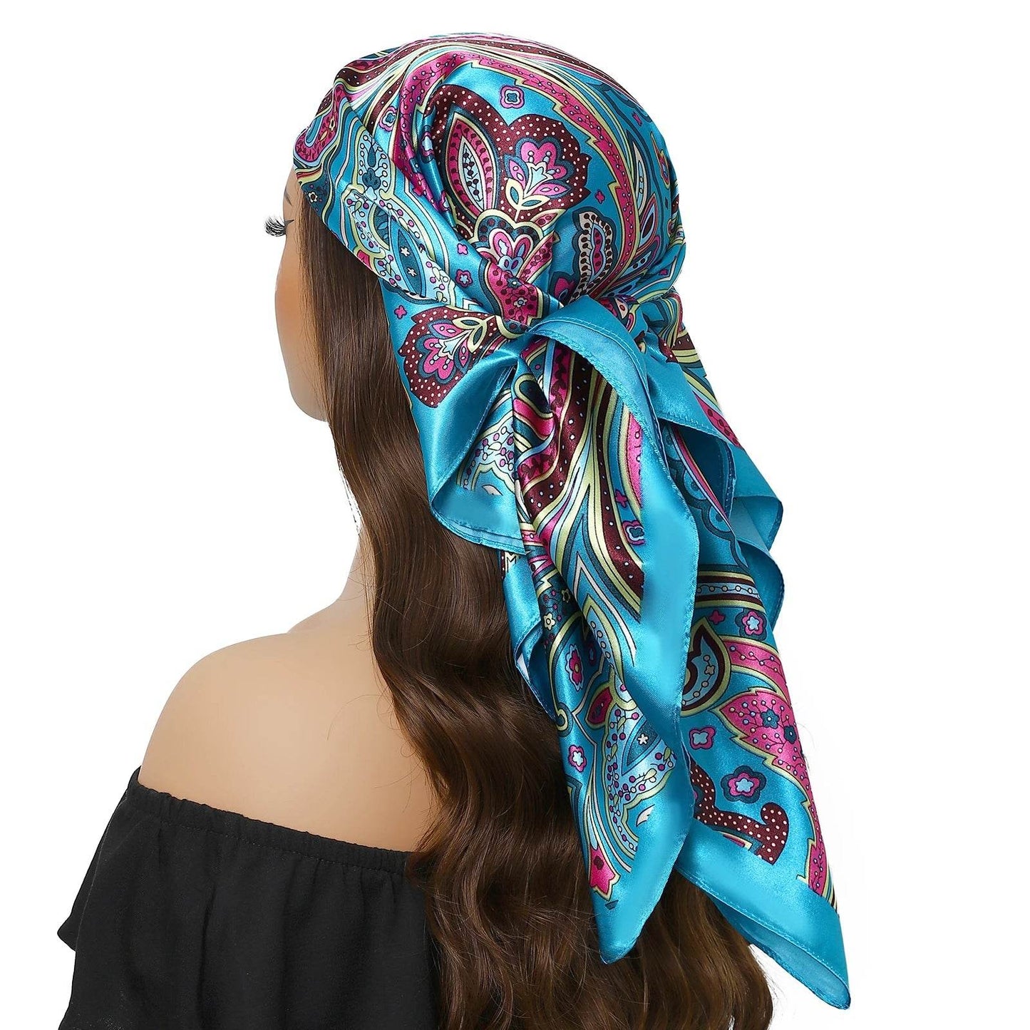 Head Scarf Women Luxury Brand Square 90*90cm Silk Foulard Satin Bandana Cheveux Soft Neckerchief Hijab Hair Scarves For Ladies - AIAZ