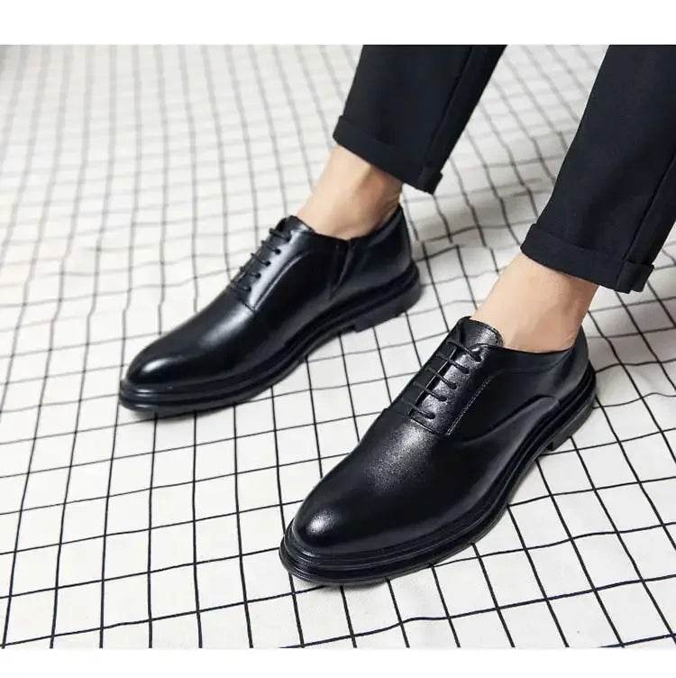 Business Formal Leather Shoes Men's Casual with Suit Low Top Solid Wedding Shoes Color Fashion Oxford Shoes Pointed Office - AIAZ