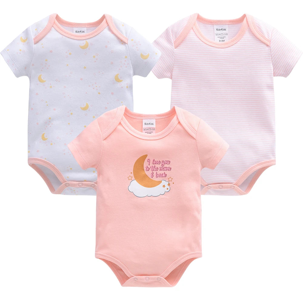 3 Pcs/set Baby Girls Rompers Unicorn Cute Print Girls Bodysuit Pink Summer Short Sleeve Jumpsuit 100% Cotton Soft Baby Clothes