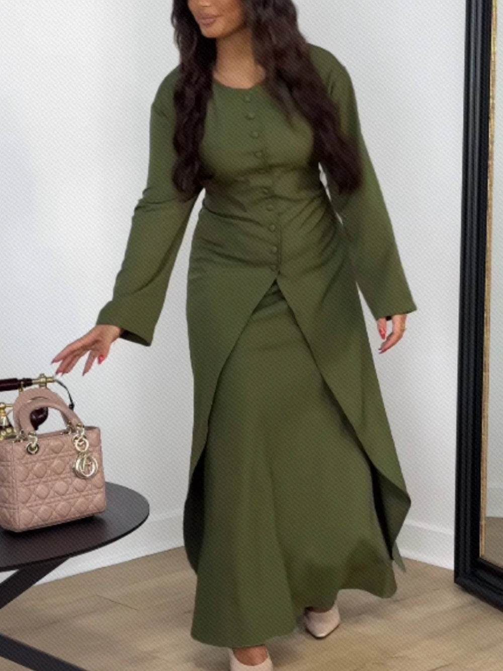 Muslim O Neck Kaftan Satin Evening Dress Simple 2-pieces Robe Modest Abaya Women Caftan New Arrival Formal Party Buttons Gown - AIAZ