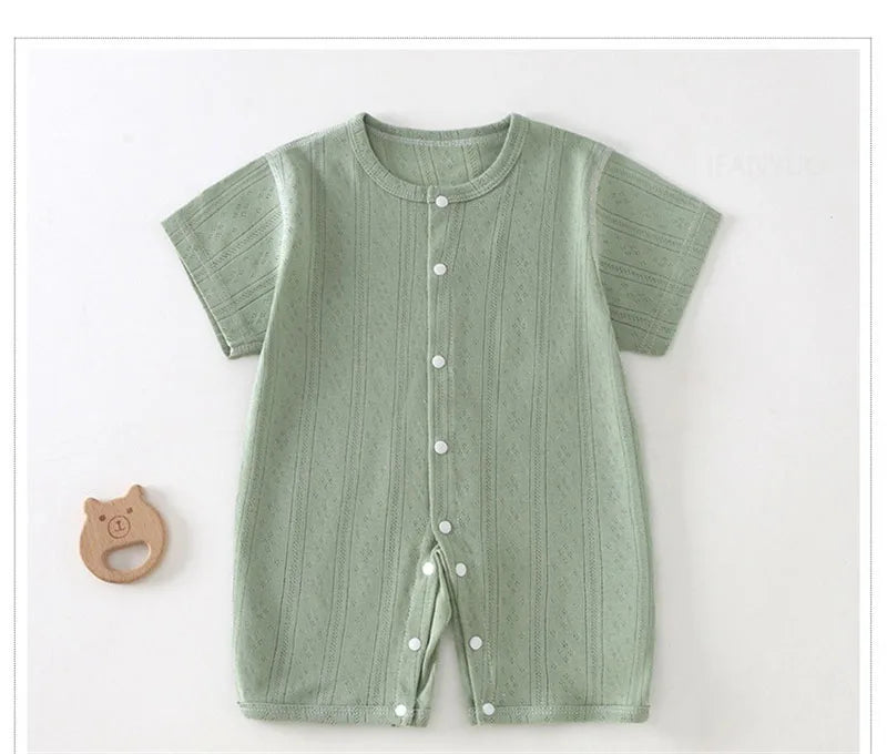 Baby Short Sleeved Jumpsuit Summer Newborn Breathable Mesh Air Conditioning Suit Boys Girls Infant Thin Sleepwear Crawling Suits