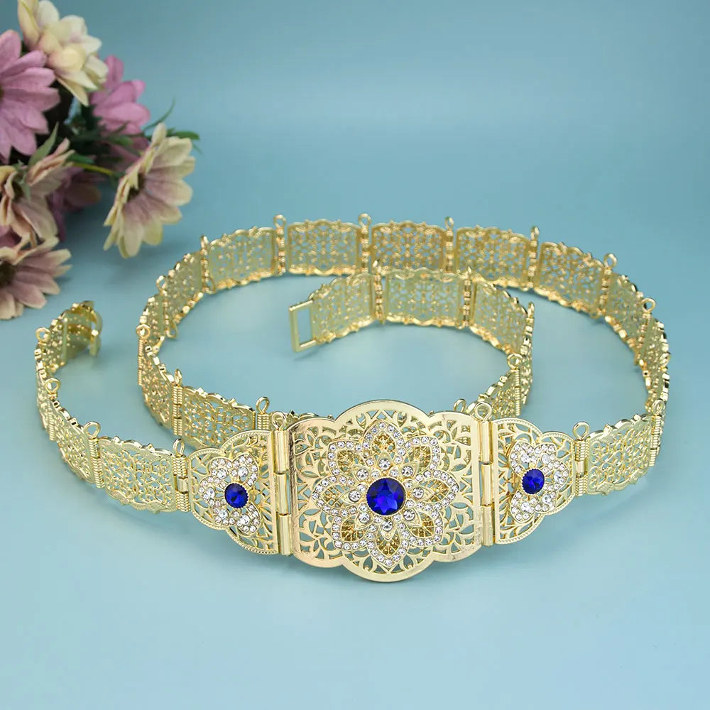 Sunspicems Moroccan Caftan Belt Gold Color Red Green Stone Algeria Wedding Dress Kaftan Abaya Arab Waist Chain Bridal Jewelry