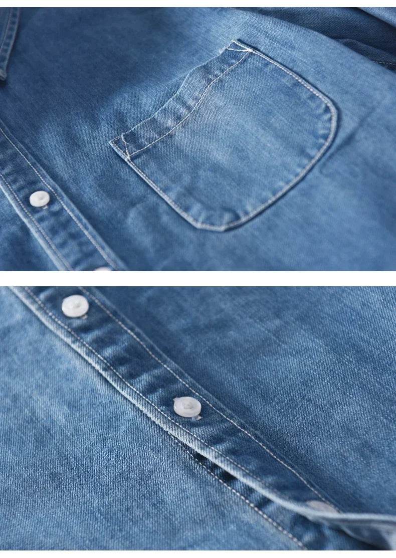 100% Cotton Autumn New Long-sleeved Denim Shirt Men Fashion Casual High Street Male Clothes Top Classic Light Blue Black Gray - AIAZ