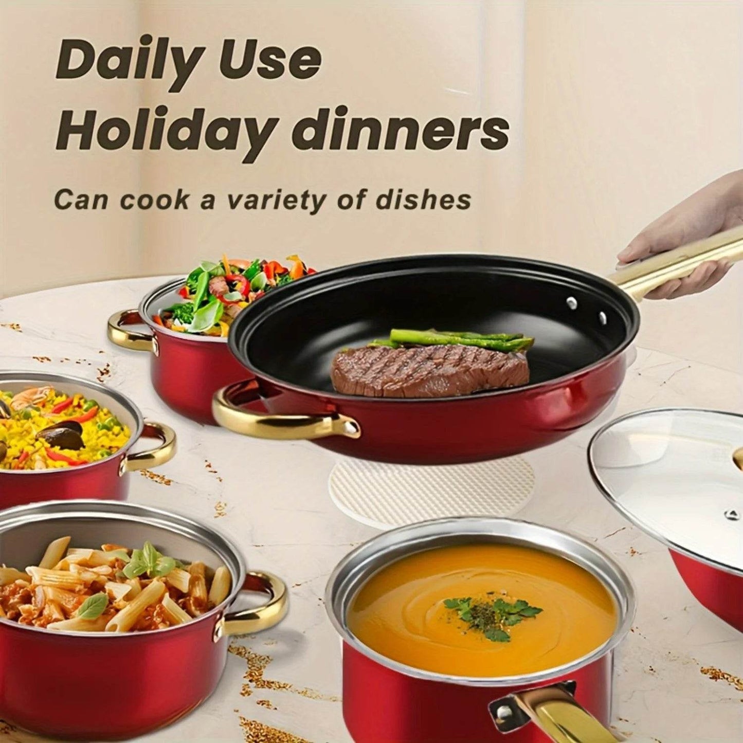 12pcs Stainless Steel Kitchenware Set, Multi-Color Non-Stick Pan Set, Pan, Pan, Pan with Lid, Versatile, Stylish And Durable - AIAZ