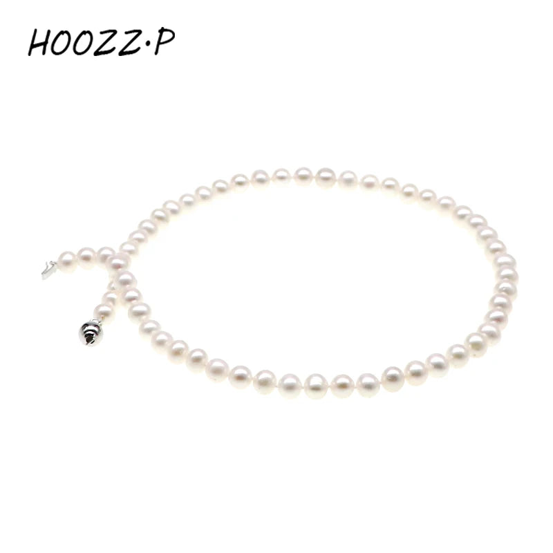 HOOZZ.P Natural Freshwater Pearl Necklace Fine Jewelry For Women Silver 925 Jewelry 2022 Elegant Gift  White 6-7mm AA Quality