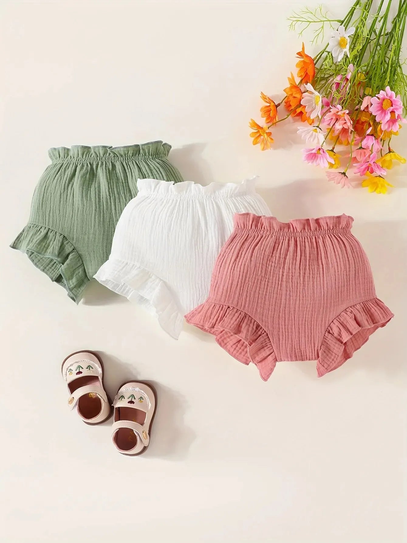 3Pairs/Lot  Summer Cute Baby Girl Climbing Pants Comfortable Breathable Shorts Newborn Baby Casual Solid Cotton Color Pants