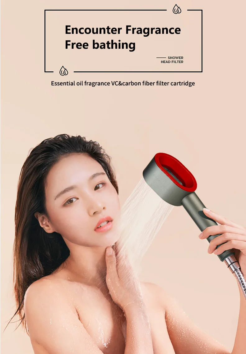 High end fragrance shower showerhead with carbon fiber filter element for filtering fragrance and skin care showerhead