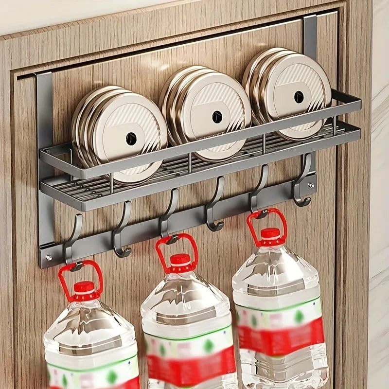 5 Hooks Sleek Over the Door Hanging Organizer with Storage Rack No-Drill Metal Door Hook for Bedroom Space-Saving Organizer