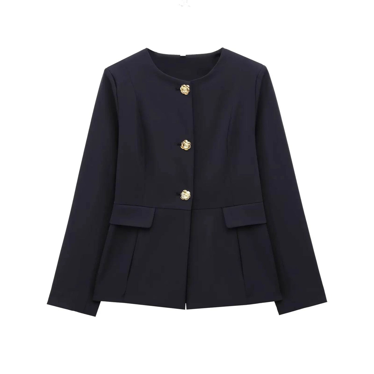 Women's Suit Set Business Formal Blazer & Pants Gold Button Jacket High Waist Straight Leg Office Wear Spring Wrinkle-Resistant - AIAZ