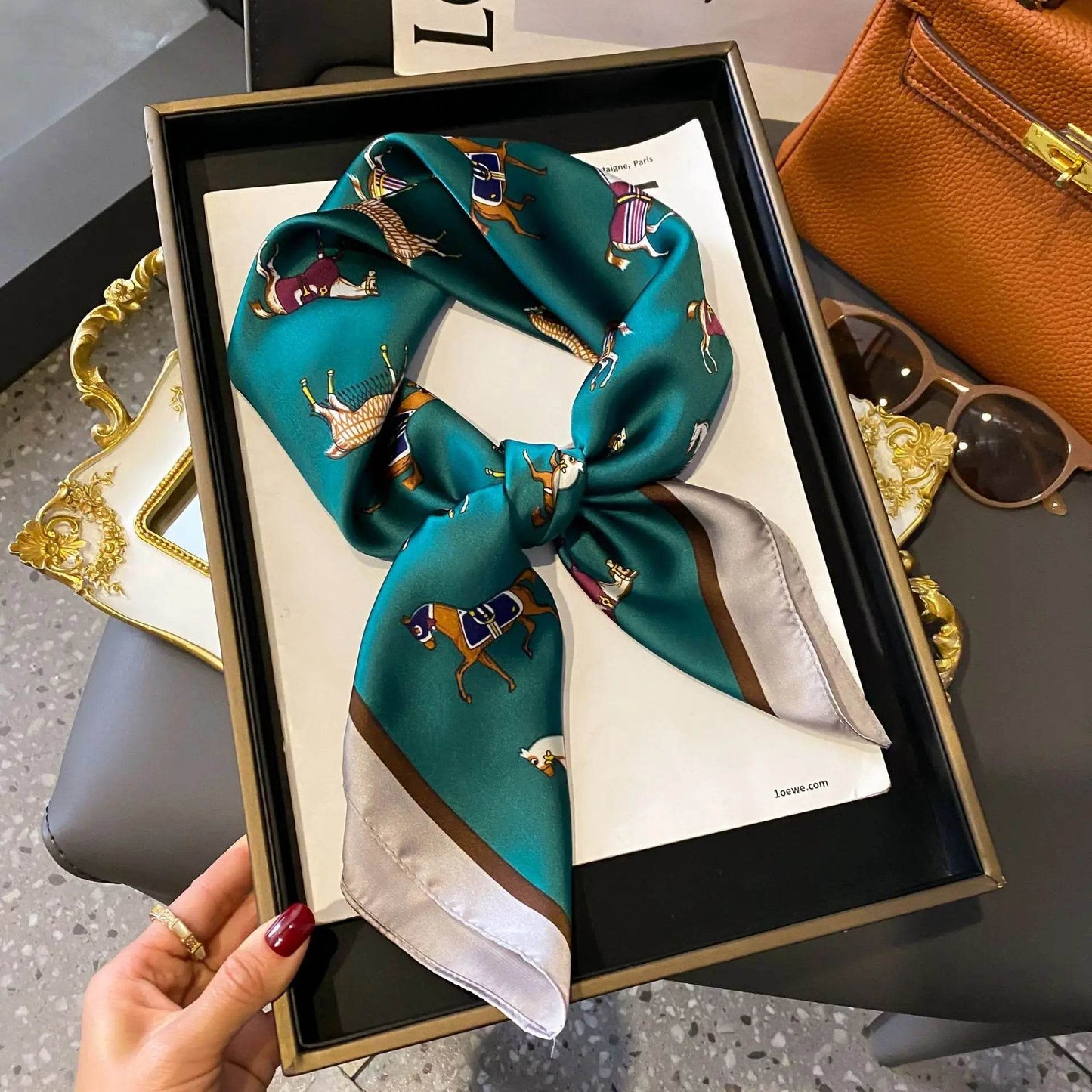 Luxury Chain Print Small Square Scarf Simulated Silk Thin Neck Scarf Fashion Sunscreen Headscarf For Women 70x70cm - AIAZ