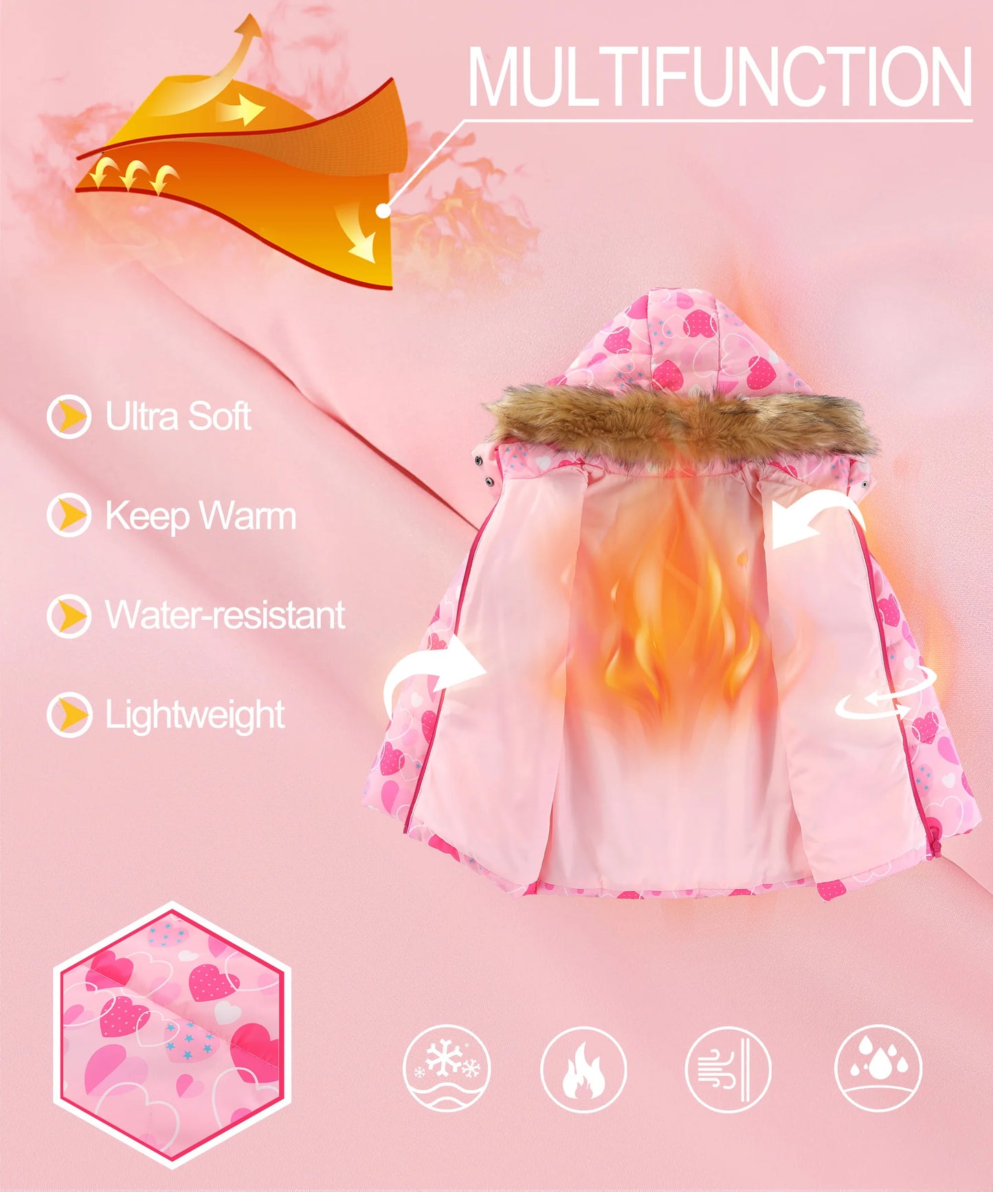 4-8T Kids Girls Ski Suits Hooded Snowboard Coats Children Winter Warm Pant Outdoor Sportwear Thick Cotton Snowboard Skiing Suit