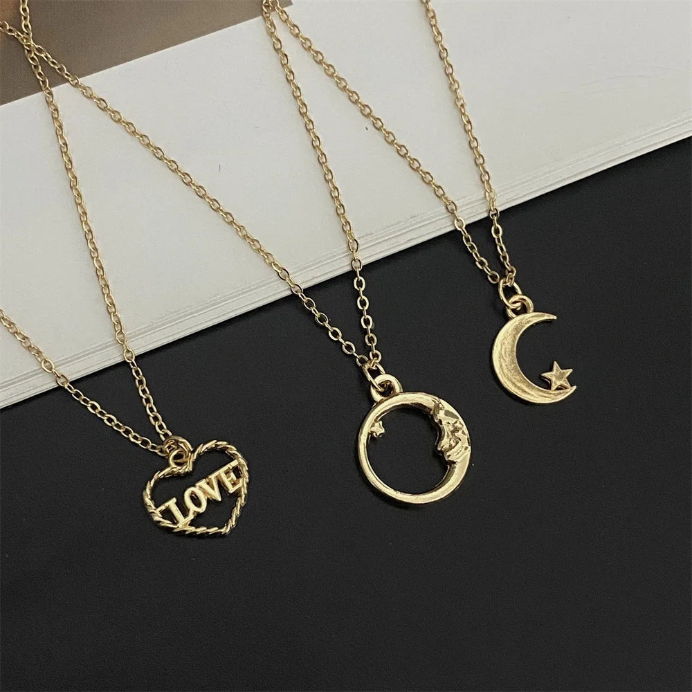 New Fashion Love Heart Pendant Necklace Animial Plam Geometric Trendy Gift Necklace Golden Color Collar Jewelry Wholesale