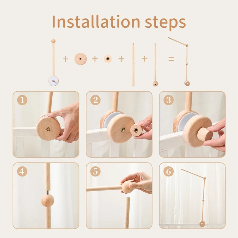 3pc/set Baby Wooden Bed Bell Bracket Mobile Hanging Rattles Toy Hanger Baby Crib Mobile Bed Bell Wood Toy Holder Arm Bracket