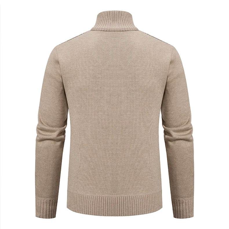 Thickened jacket men's autumn and winter warm trend line stand collar knitted cardigan sweater coat - AIAZ