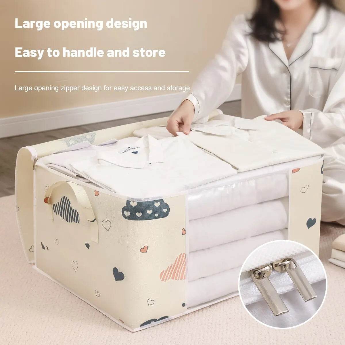 Large Capacity Clothes Storage Bag Organizer With Reinforced Handle Suitable For Blankets Bedding Foldable With Sturdy Zipper - AIAZ